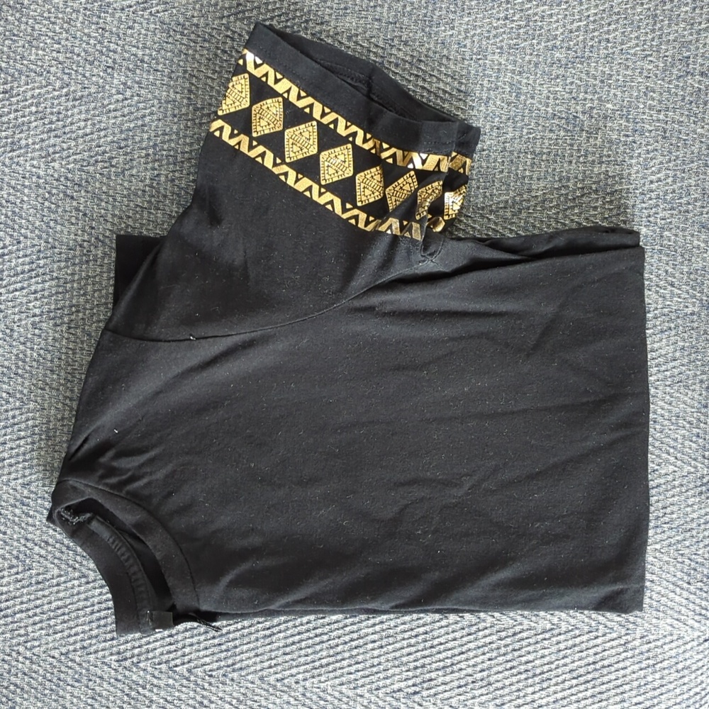 Forever 21 Black Tee with Gold Geometric Sleeves